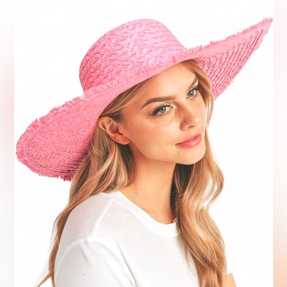 Pink Wide Brim Straw Sun Hat - Picture 1 of 1